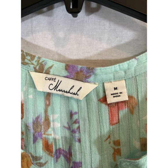 Caffe Marrakesh Women's Medium Teal Floral Rayon Blouse - Picture 2 of 7